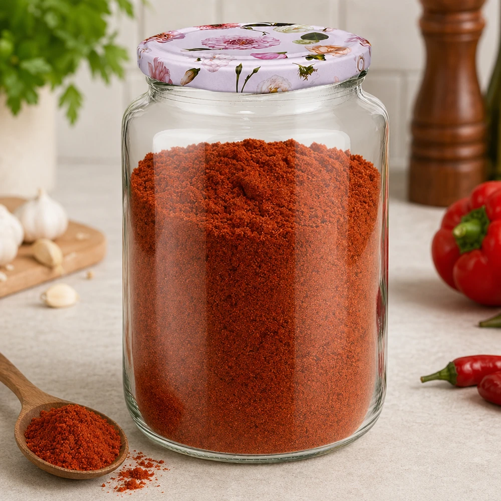 795 ml okrągły słoik wypełniony czerwoną papryką w proszku BasicSeal pokrywka różowy kwiatowy wzór słoik do przechowywania przypraw kuchnia