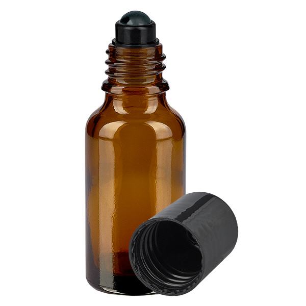 Butelka apteczna brązowa 20ml zakrętka roll-on czarna Butelka apteczna brązowa 20ml zakrętka roll-on czarna