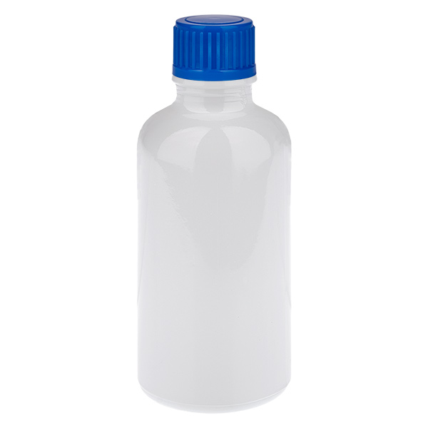 Butelka 50 ml z niebieskim zakrętką 11 mm, standardowa WhiteLine UT18/50 Butelka 50 ml z niebieskim zakrętką 11 mm, standardowa WhiteLine UT18/50