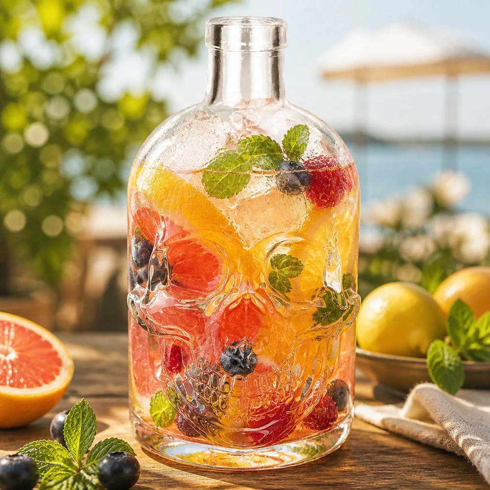 Szklana butelka z czaszką Jack 500ml wypełniona wodą owocową letni napój dekoracja zewnętrzna UNiTWIST