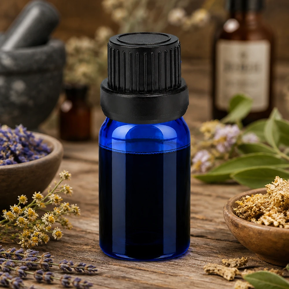 Butelka z zakraplaczem 5 ml 2 mm czarna OV BlueLine UT18/5 Butelka z zakraplaczem OV BlueLine UT18 5 ml wykonana z wysokiej jakości niebieskiego szkła z czarną zakrętką.