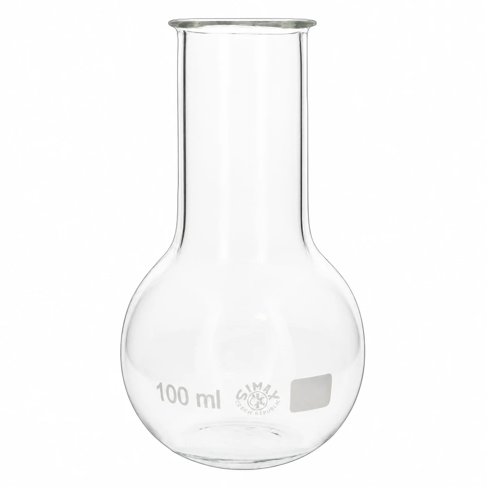 Kolba biodrowa z szeroką szyjką 100 ml Kolba stojąca 100 ml z szeroką szyjką wykonana z wysokiej jakości szkła borokrzemowego do pomiarów laboratoryjnych