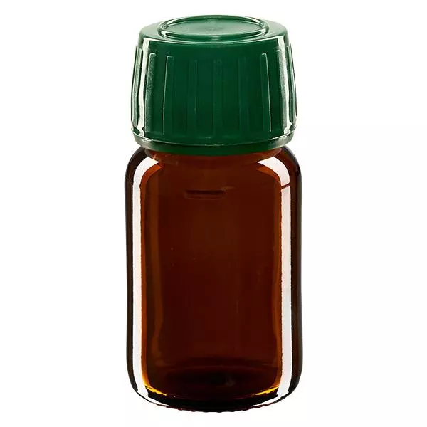 Flacons médicaux bruns avec bouchon verte