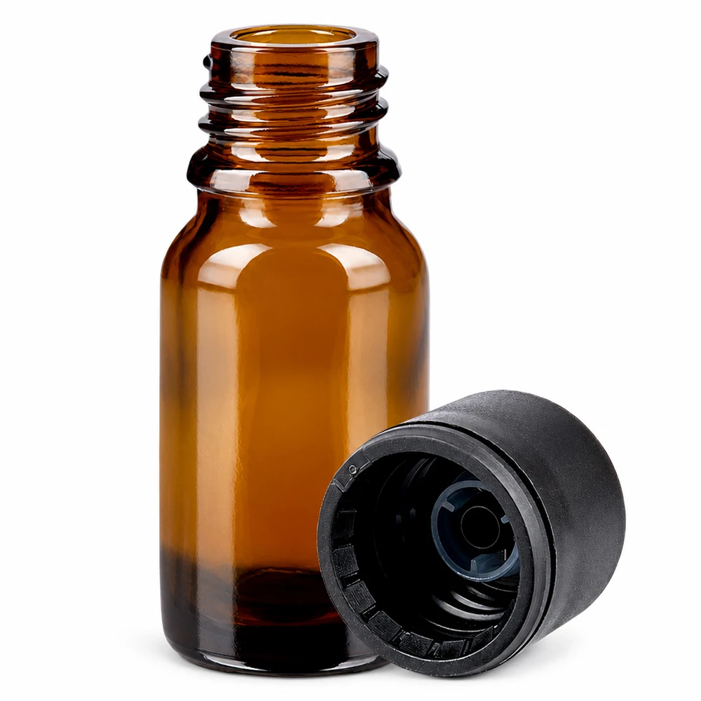 Butelka 10 ml 6 mm SV czarna STD BrownLine UT18/10 Butelka z bursztynowego szkła o pojemności 10 ml z zakrętką do aromaterapii i olejków zapachowych