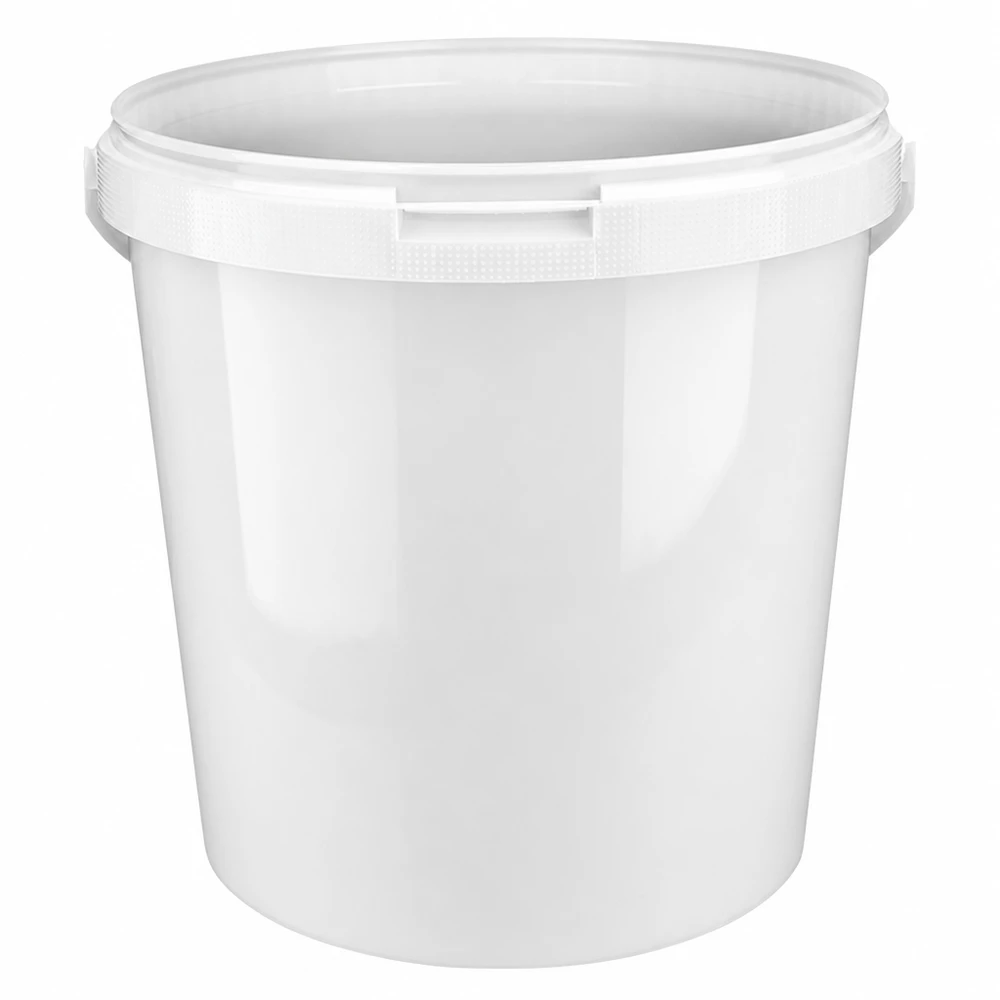 10,7-litrowe białe wiadro bez pokrywy Białe wiadro z tworzywa sztucznego o pojemności 10,7 l, wykonane z PP, bez pokrywki, przeznaczone do zastosowań spożywczych i przemysłowych