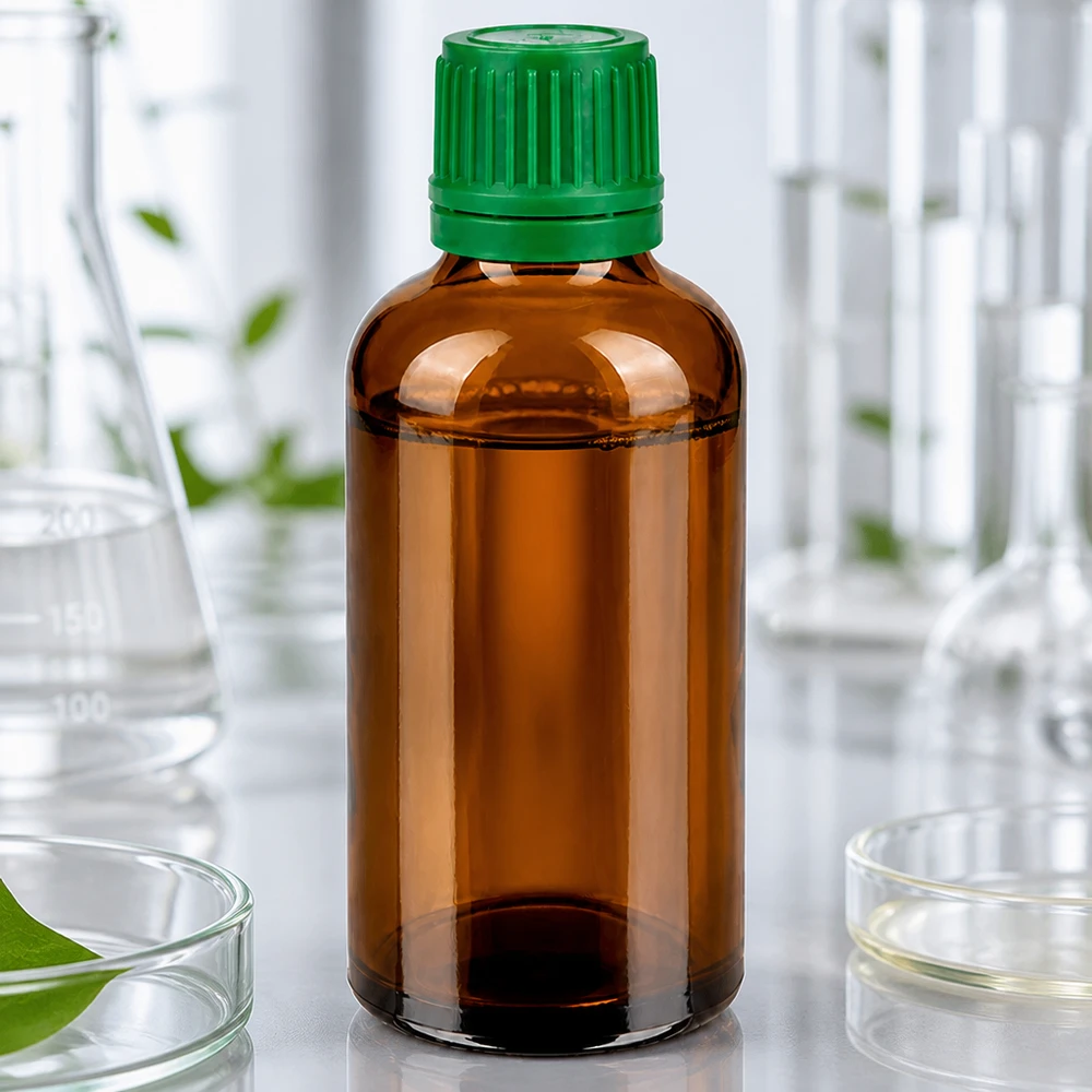 Butelka 50 ml 11 mm SV zielony OV BrownLine UT18/50 Profesjonalna butelka laboratoryjna o pojemności 50 ml wykonana z bursztynowego szkła z zieloną zakrętką zabezpieczającą przed dziećmi