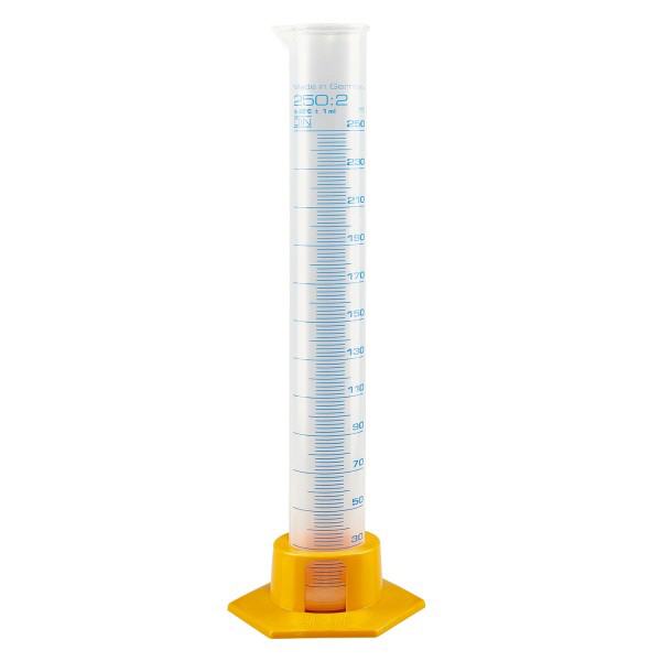 Cylinder miarowy PP o pojemności 250 ml z żółtą podstawą Cylinder miarowy PP o pojemności 250 ml z żółtą podstawą