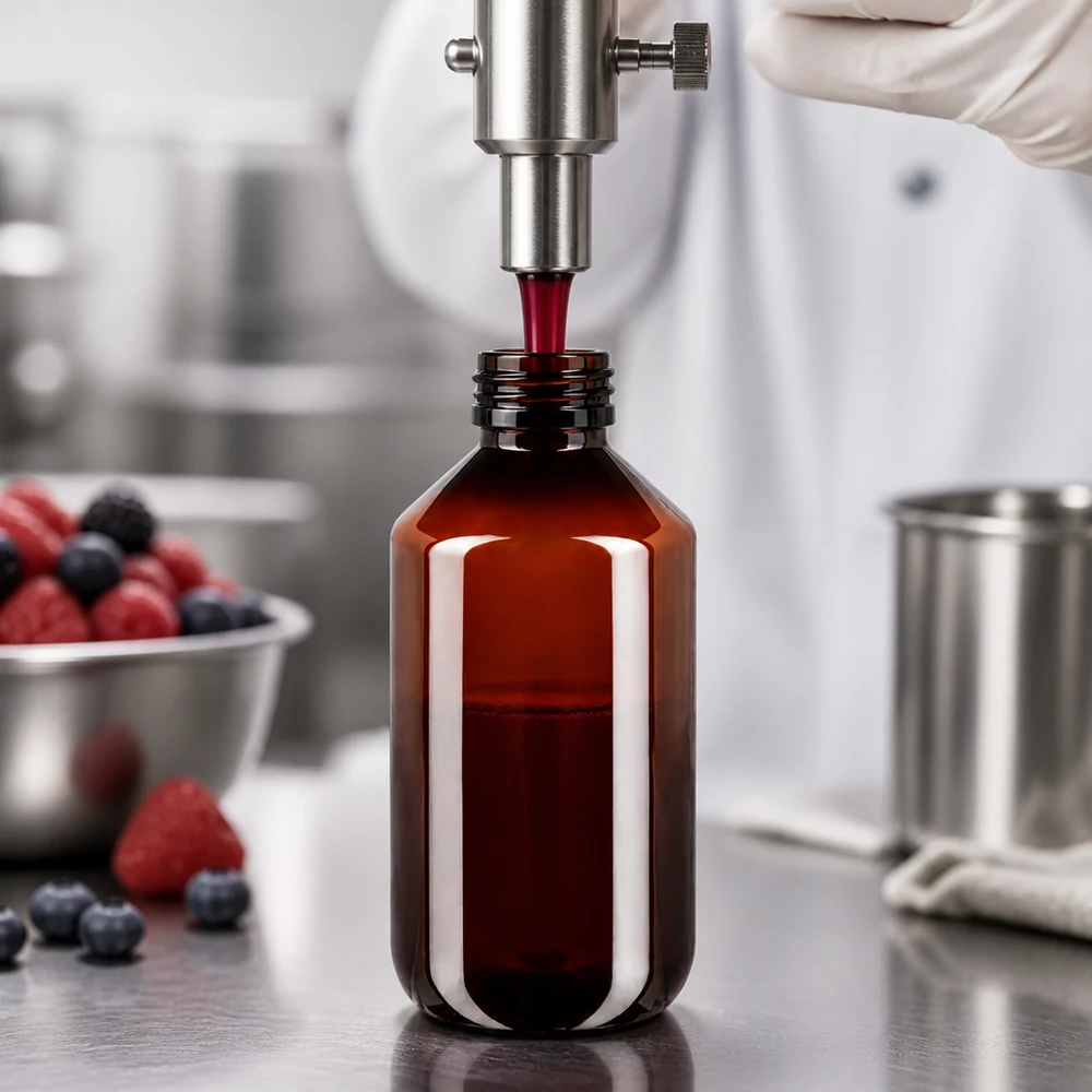 Butelka PET 500ml z zieloną nakrętką OV Maszynowe napełnianie czerwonego płynu do brązowej butelki PET o pojemności 500 ml z oryginalnym zamknięciem
