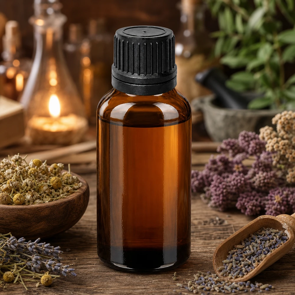 30 ml butelka z zakraplaczem 1 mm czarna OV BrownLine UT18/30 Wysokiej jakości butelka aptekarska o pojemności 30 ml wykonana z bursztynowego szkła z precyzyjnym zakraplaczem 1 mm do aromaterapii