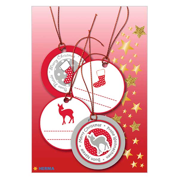 Czerwona zawieszka p&#322;owa (4 sztuki) z brokatem 3D | 6 papierowych zawieszek z nitk&#261;.