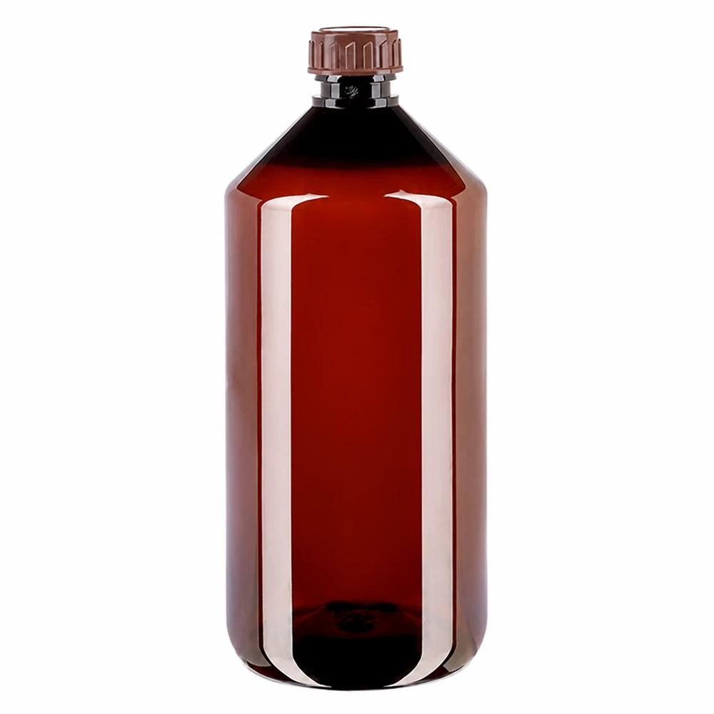 Butelka PET 1000 ml z brązową nakrętką Standard Bernsteinfarbene Vorratsflasche 1000ml aus PET mit braunem Verschluss