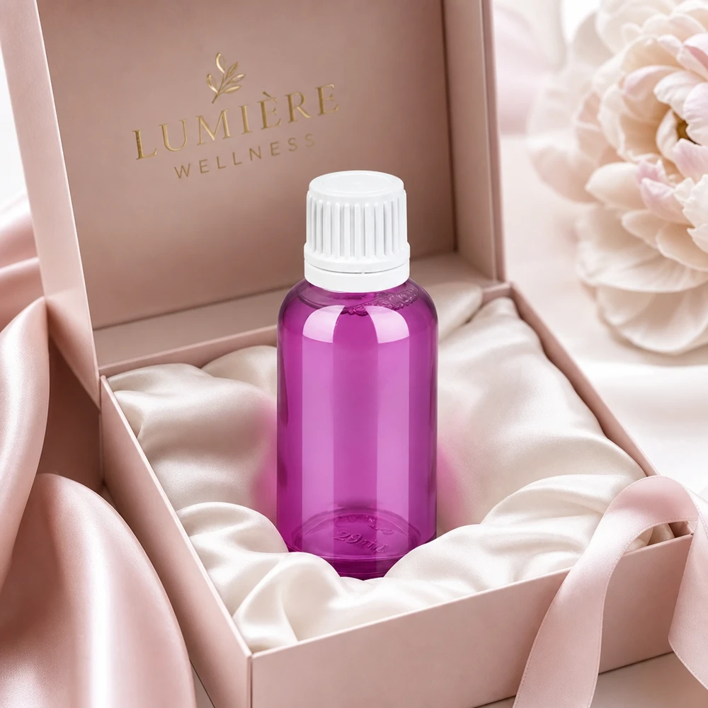 Butelka z zakraplaczem 30 ml 0,7 mm biała zakrętka Originality PurpleLine UT18/30 30 ml butelka z zakraplaczem w kolorze fioletowym z precyzyjnym zakraplaczem 0,7 mm do kontrolowanej aplikacji