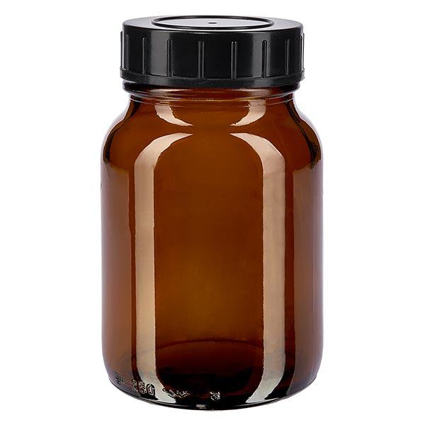 Butelka z szerok&#261; szyjk&#261; o pojemno&#347;ci 250 ml z bursztynowego szk&#322;a z zakr&#281;tk&#261;