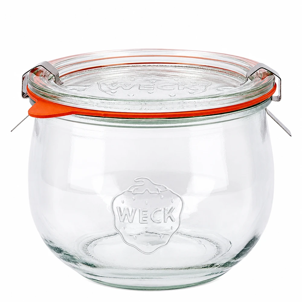 WECK słoik tulipan 580ml RR100 ze szklaną pokrywką i pomarańczowym gumowym pierścieniem, klasyczny słoik do przetworów wykonany z przezroczystego szkła