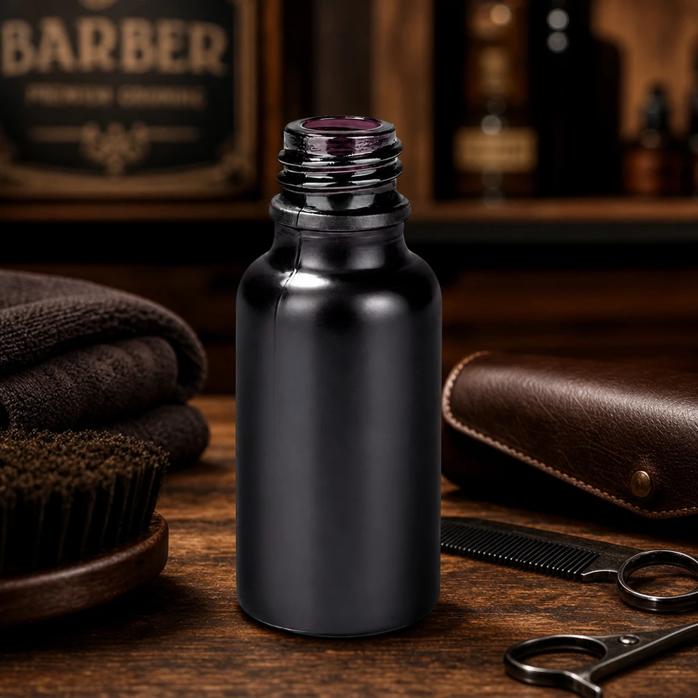 Matowa butelka aptekarska BlackLine UT18/20 o pojemności 20 ml z eleganckim wykończeniem powierzchni do produktów fryzjerskich