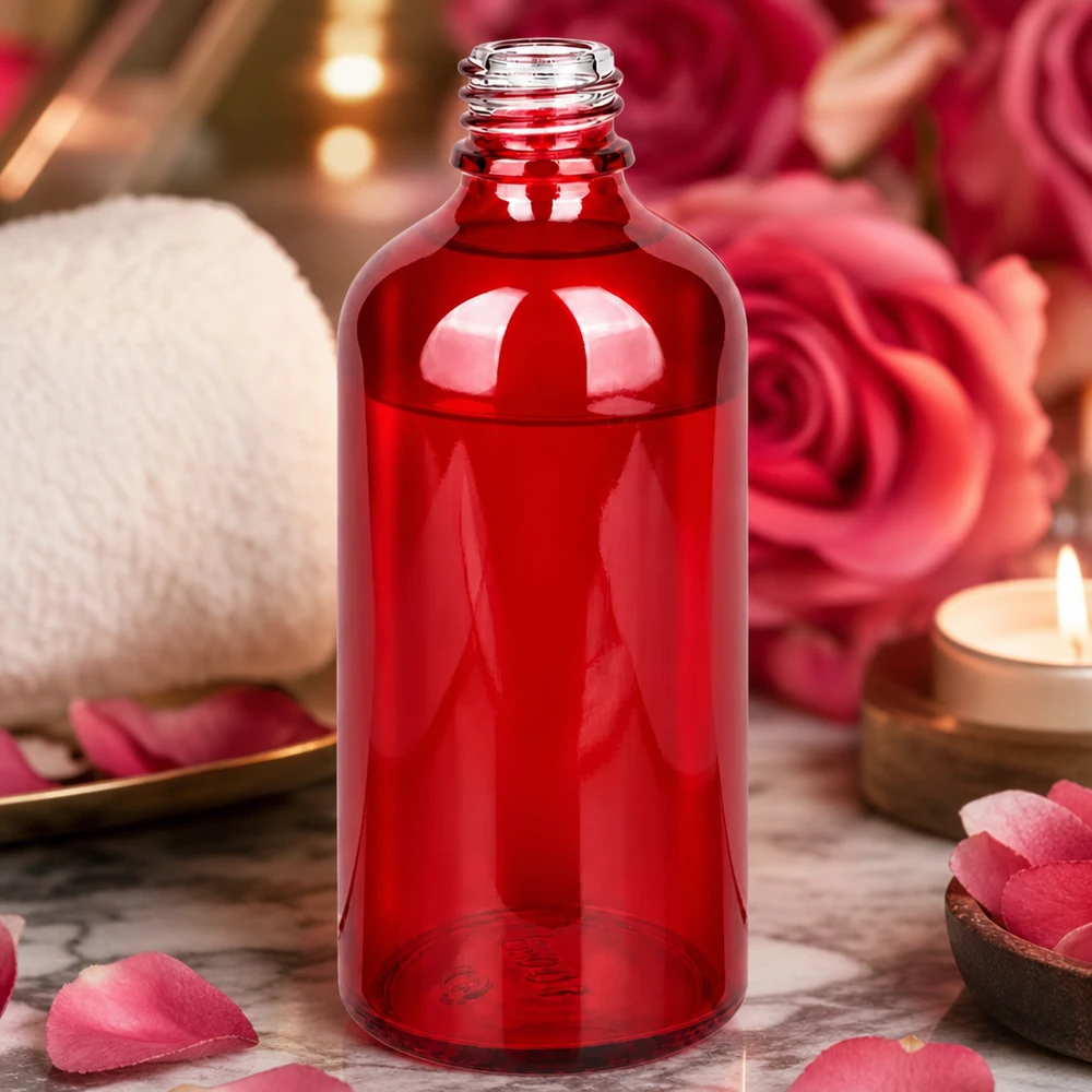 Butelka apteczna 100 ml RedLine UT18/100 UNiTWIST Wysokiej jakości butelka apteczna RedLine 100 ml wykonana z przezroczystego czerwonego szkła do zastosowań farmaceutycznych