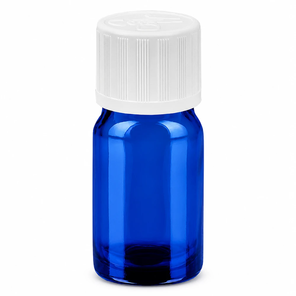 Butelka 5 ml 11 mm SV biała STD KiSi BlueLine UT18/5 Niebieska szklana butelka o pojemności 5 ml z białą zakrętką do zastosowań laboratoryjnych i przechowywania próbek