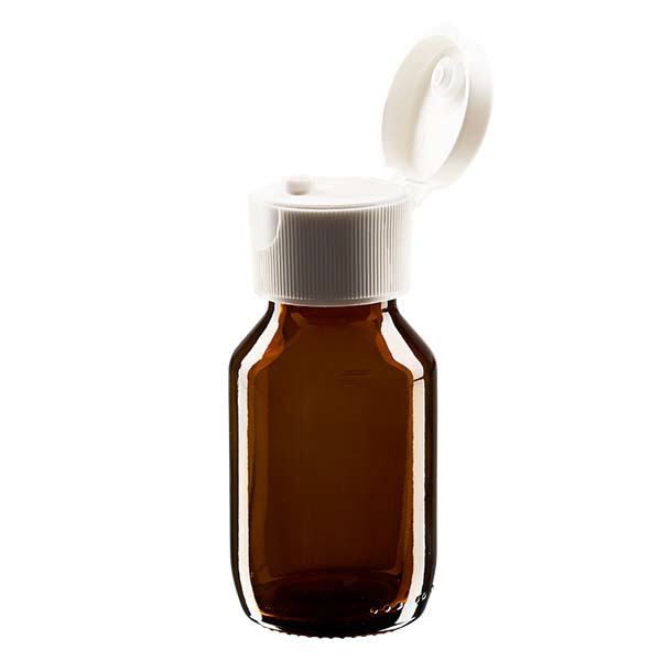 Butelka na lek 50 ml, brązowa, z klapką ApoGlas. Farmaceutyczna jakość produkcji UE. Gwint 28 mm (PP28). (syrop, butelka z lekkiego szkła) Butelka na lek 50 ml, brązowa, z klapką ApoGlas. Farmaceutyczna jakość produkcji UE. Gwint 28 mm (PP28). (syrop, butelka z lekkiego szkła)