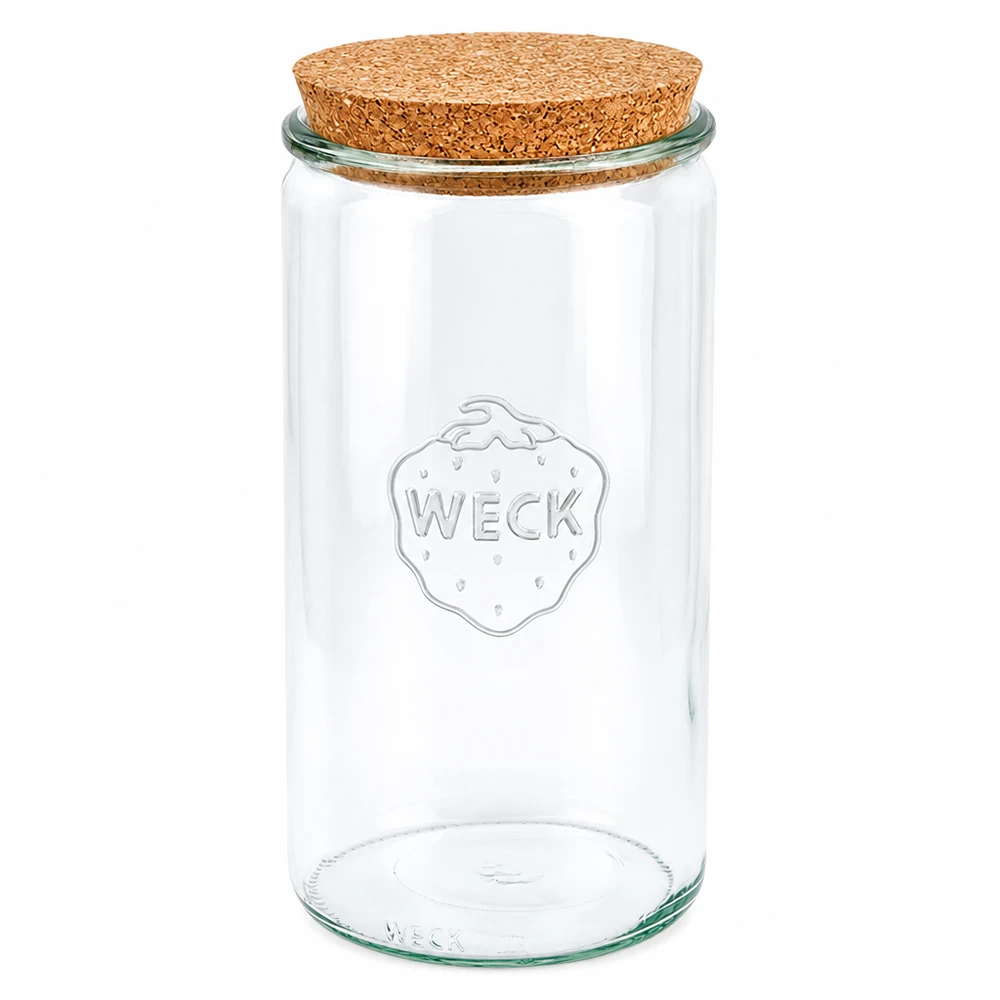 WECK słoik cylindryczny 1590ml RR100 z pokrywką z naturalnego korka słoik na przetwory słoik do przechowywania przezroczysty