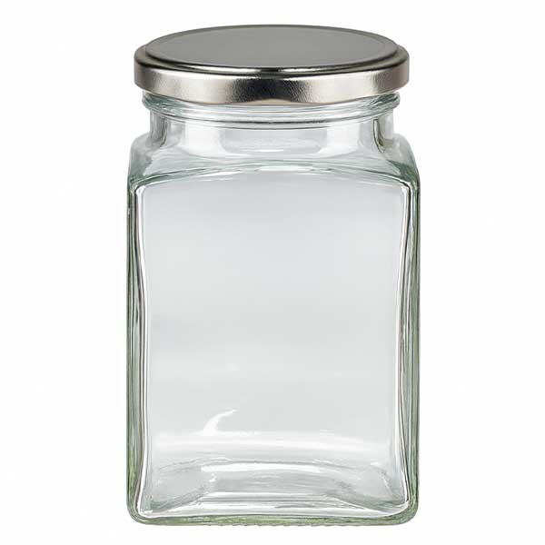 260 ml szklane opakowanie czworokątne z pokrywką BasicSeal w kolorze srebrnym UN..