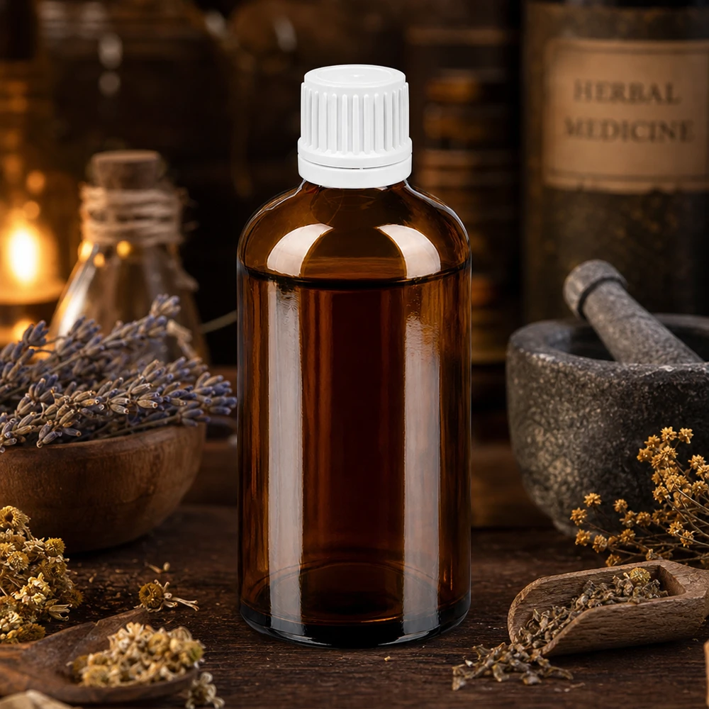 Butelka 100 ml 11 mm SV biała OV BrownLine UT18/100 100 ml szklana butelka chroniąca przed promieniowaniem UV z białą nakrętką do substancji wrażliwych na światło