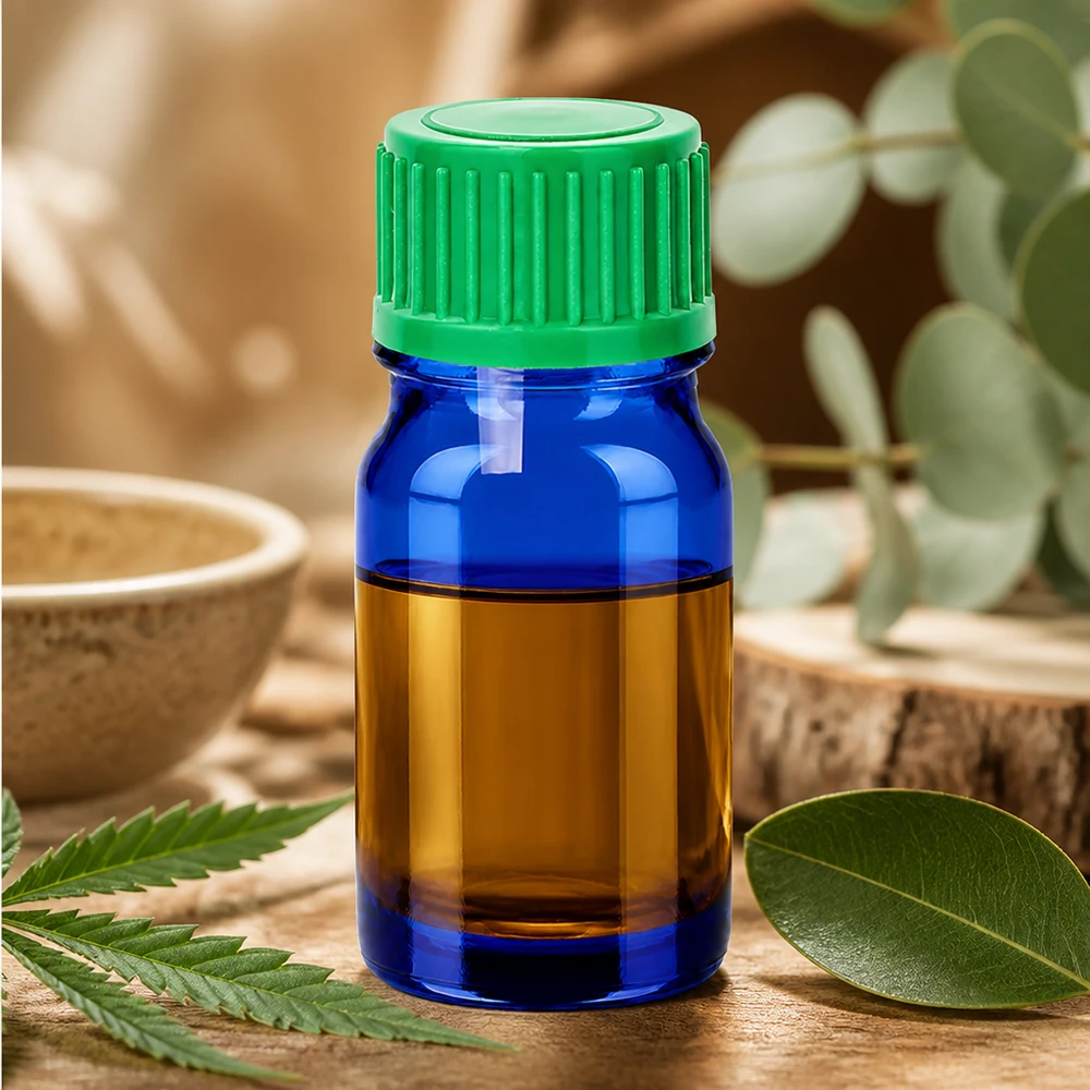 Mała butelka z zakraplaczem BlueLine 5 ml z zieloną zakrętką do zastosowań w aromaterapii