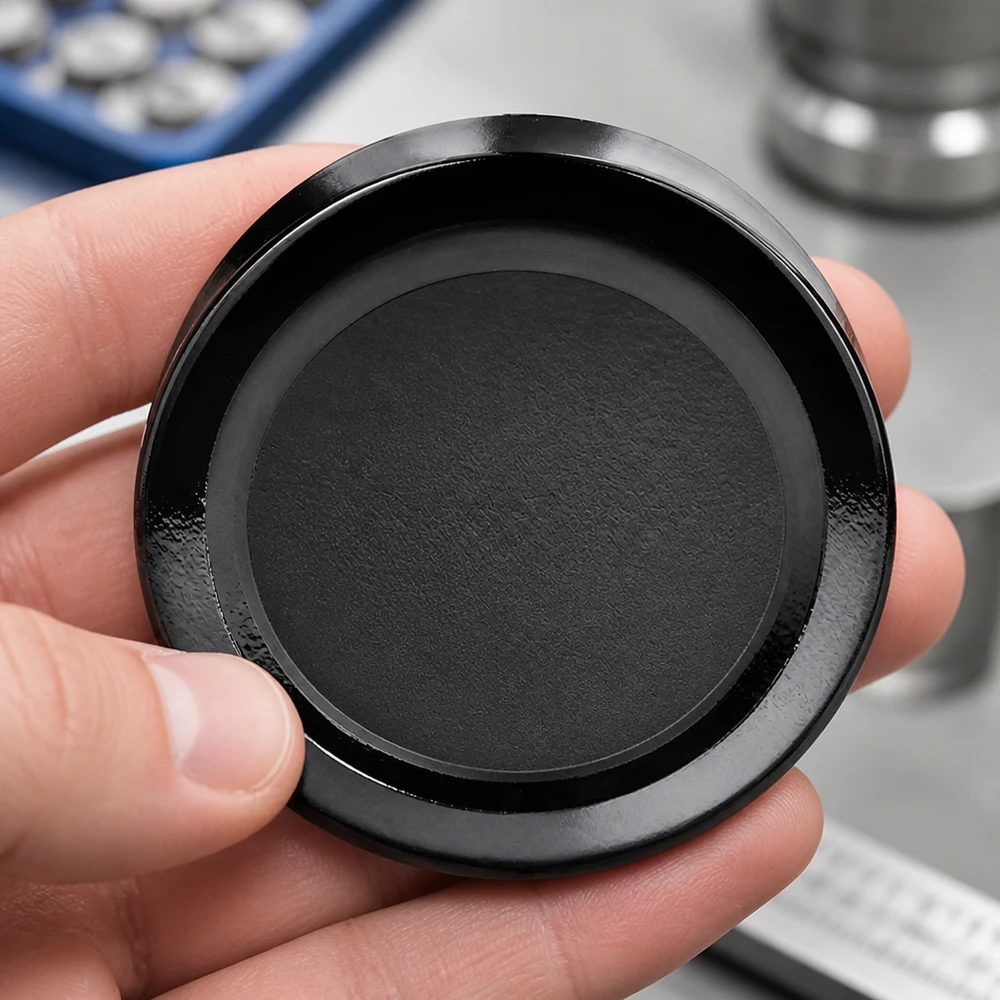 Pokrywka BasicSeal 58 mm, czarna, TO58deep, UNiTWIST – widok od wewnątrz: głęboka krawędź, czarna uszczelka