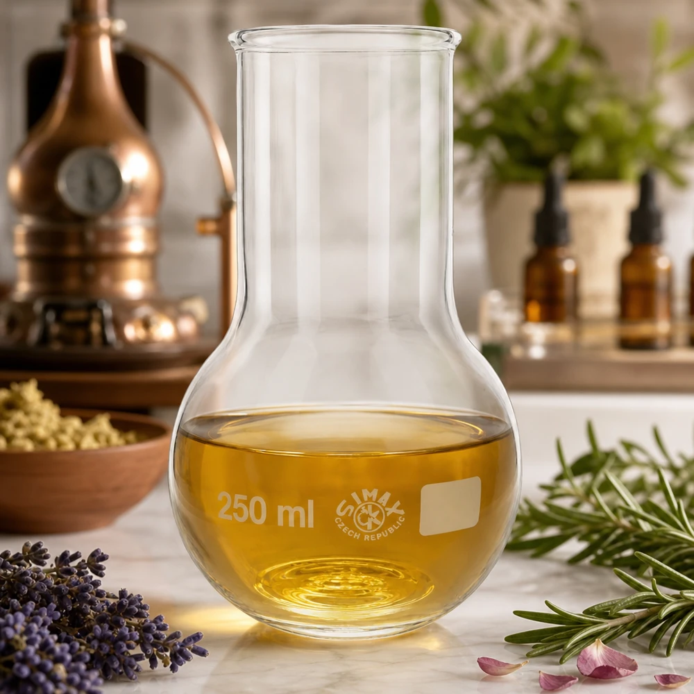 Kolba 250 ml ze złotą zawartością i szeroką szyjką do destylacji i eksperymentów laboratoryjnych