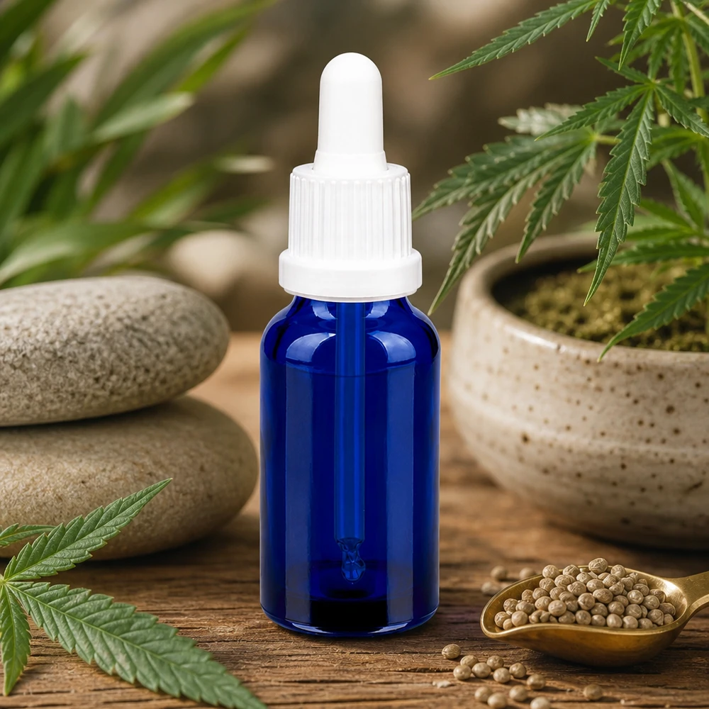 Butelka do leków płynnych 20 ml, biała OV BlueLine UT18/20 Wysokiej jakości szklana butelka o pojemności 20 ml z pipetą z zakraplaczem w kolorze niebieskim do laboratoriów i aptek