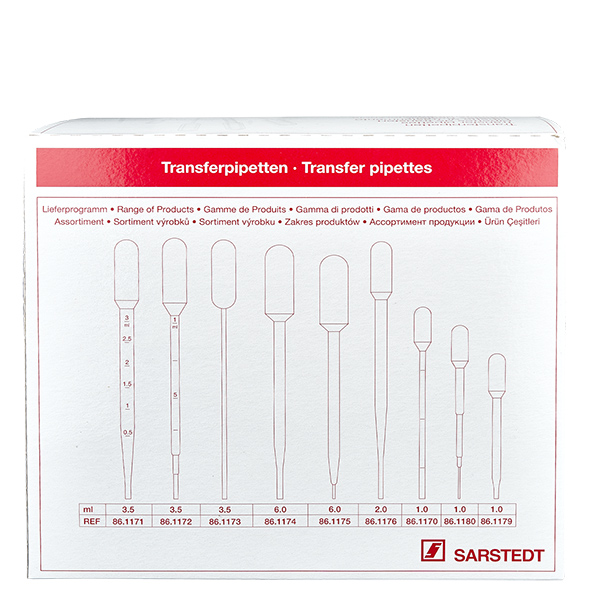 Pipeta transferowa, objętość nominalna: 3,5 ml, (dł. x szer.): 155 x 12,5 mm, materiał: LD-PE, przezroczysta, wielkość kropli: 30 µl - 45 µl, 500 sztuk/karton Pipeta transferowa, objętość nominalna: 3,5 ml, (dł. x szer.): 155 x 12,5 mm, materiał: LD-PE, przezroczysta, wielkość kropli: 30 µl - 45 µl, 500 sztuk/karton