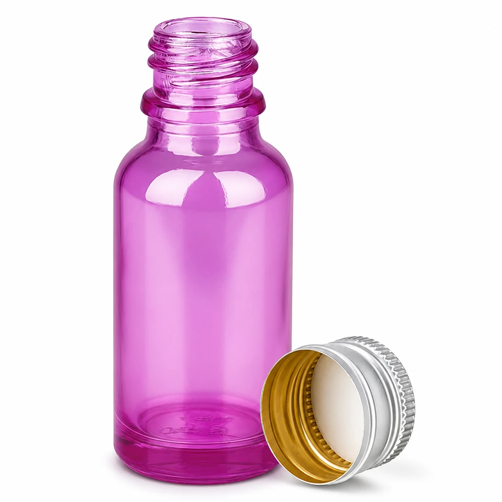 Butelka 20ml 11mm zakrętka aluminiowo-srebrna standard PurpleLine.UT18/20 20 ml fioletowa szklana butelka ze srebrną aluminiową zakrętką do aromaterapii i perfum