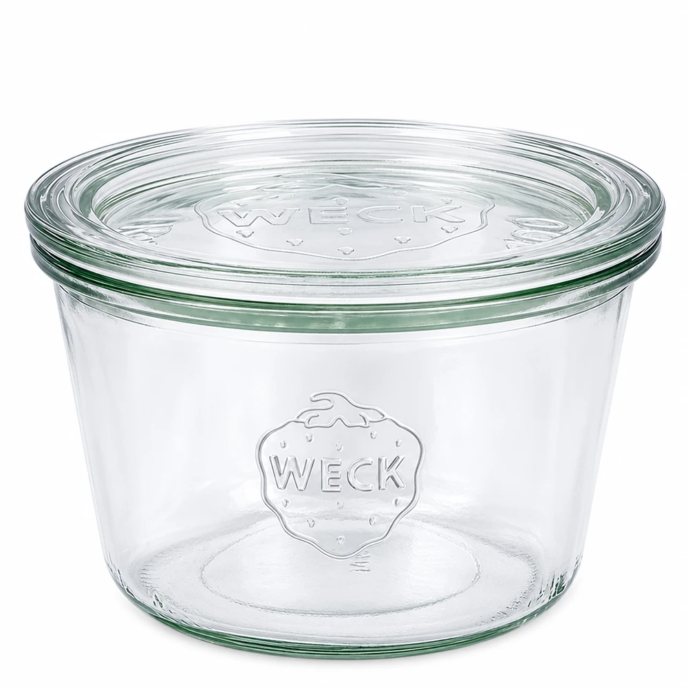 Słoik o pojemności 370 ml z szklaną pokrywką WECK RR100 WECK 370ml słoik ze szklaną pokrywką RR100 przezroczysty słoik z reliefowym logo do przetworów