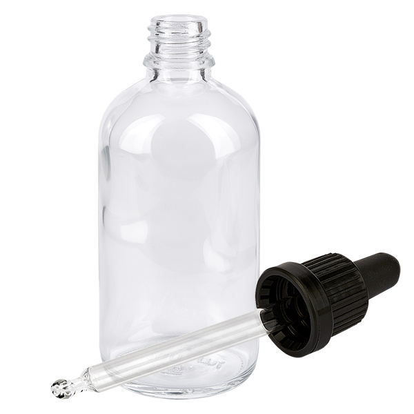100 ml butelka z pipetą czarna OV ClearLine UT18/100 Butelka z pipetą o pojemności 100 ml, z przezroczystego szkła, z odłączaną czarną pipetą ClearLine UT18, jakość laboratoryjna