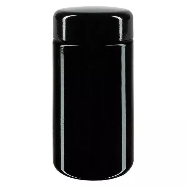 Słoik z szeroką szyjką + fioletowe szkło 100 ml, z czarną pokrywką Słoik z szeroką szyjką + fioletowe szkło 100 ml, z czarną pokrywką
