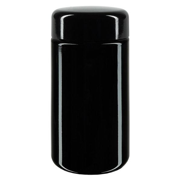 Słoik z szeroką szyjką + fioletowe szkło 100 ml, z czarną pokrywką Słoik z szeroką szyjką + fioletowe szkło 100 ml, z czarną pokrywką