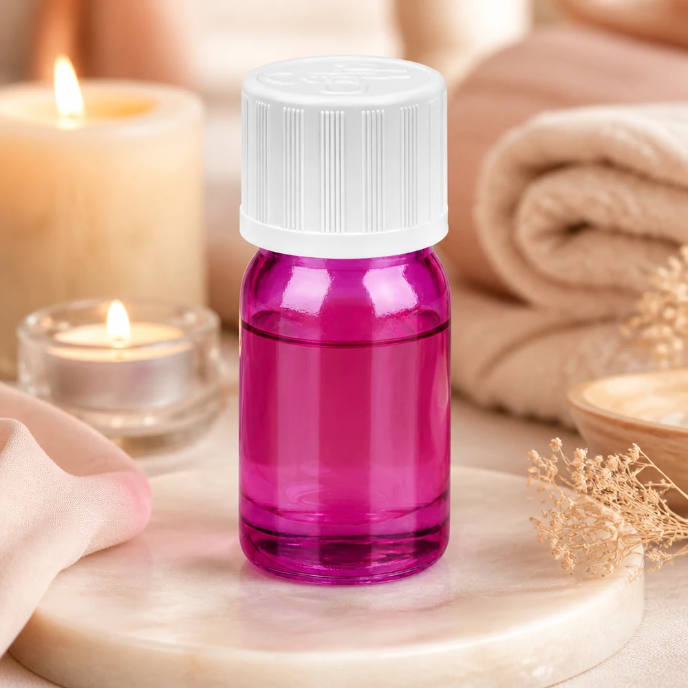 Fioletowa szklana butelka 5 ml z precyzyjnym zakraplaczem do aromaterapii i odnowy biologicznej