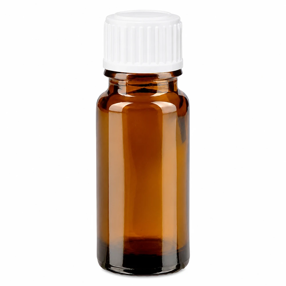10 ml brązowa szklana buteleczka apteczna z białą zakrętką standardową 11 mm