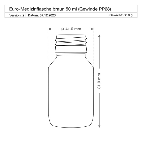 Butelka na lek 50 ml brązowa, z pompką rozpylającą czarną ApoGlas. Farmaceutyczna jakość produkcji UE. Gwint 28 mm (PP28). (syrop, butelka z lekkiego szkła) Robuste Braunglasflasche 50ml mit weiter Flaschenöffnung PP28 ideal für Pulver und Granulate