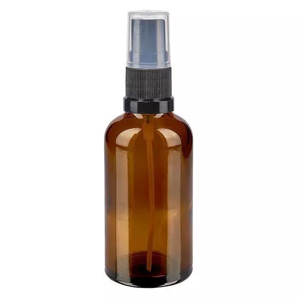 Butelka apteczna brązowa 50ml nasadka spray czarna