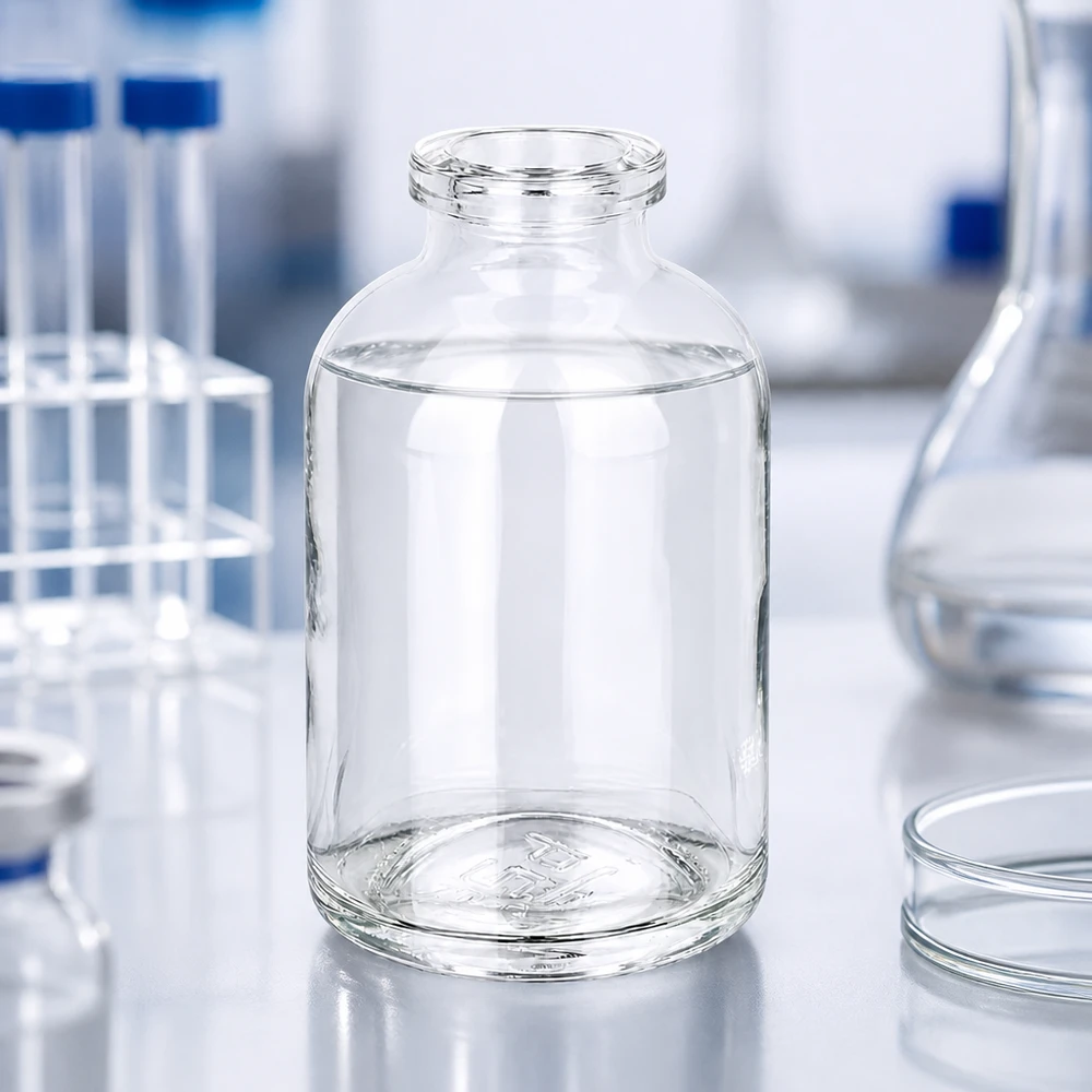 Butelka iniekcyjna z przezroczystego szkła 50 ml Labor Injektionsflasche 50ml mit flachem Boden und konischer Schulterform