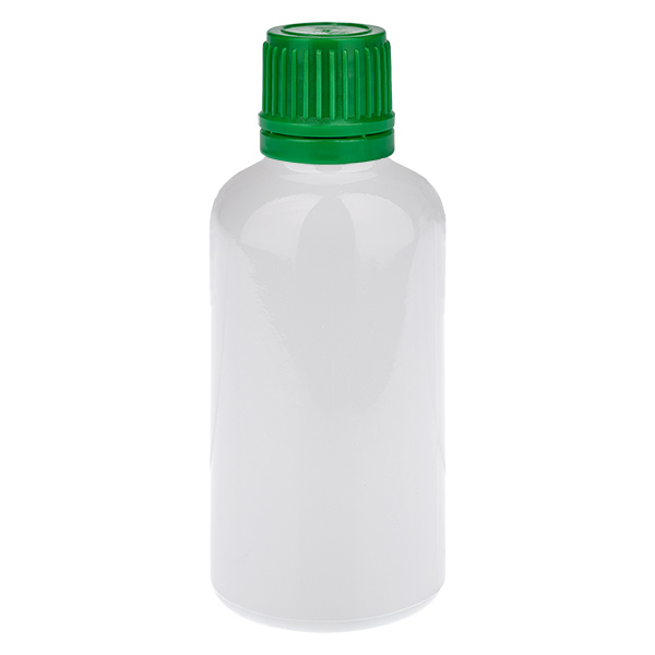 Butelka 50 ml, zakrętka 11 mm, zielona, zabezpieczenie przed otwarciem przez dzieci WhiteLine UT18/50 Butelka 50 ml, zakrętka 11 mm, zielona, zabezpieczenie przed otwarciem przez dzieci WhiteLine UT18/50