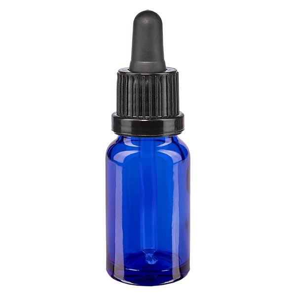Butelka apteczna niebieska 10 ml z pipetą czarną/czarną OV Butelka apteczna niebieska 10 ml z pipetą czarną/czarną OV