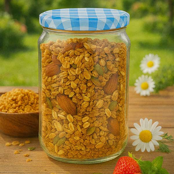 Słoik okrągły 1062 ml + pokrywka BasicSeal niebiesko-biała UN..