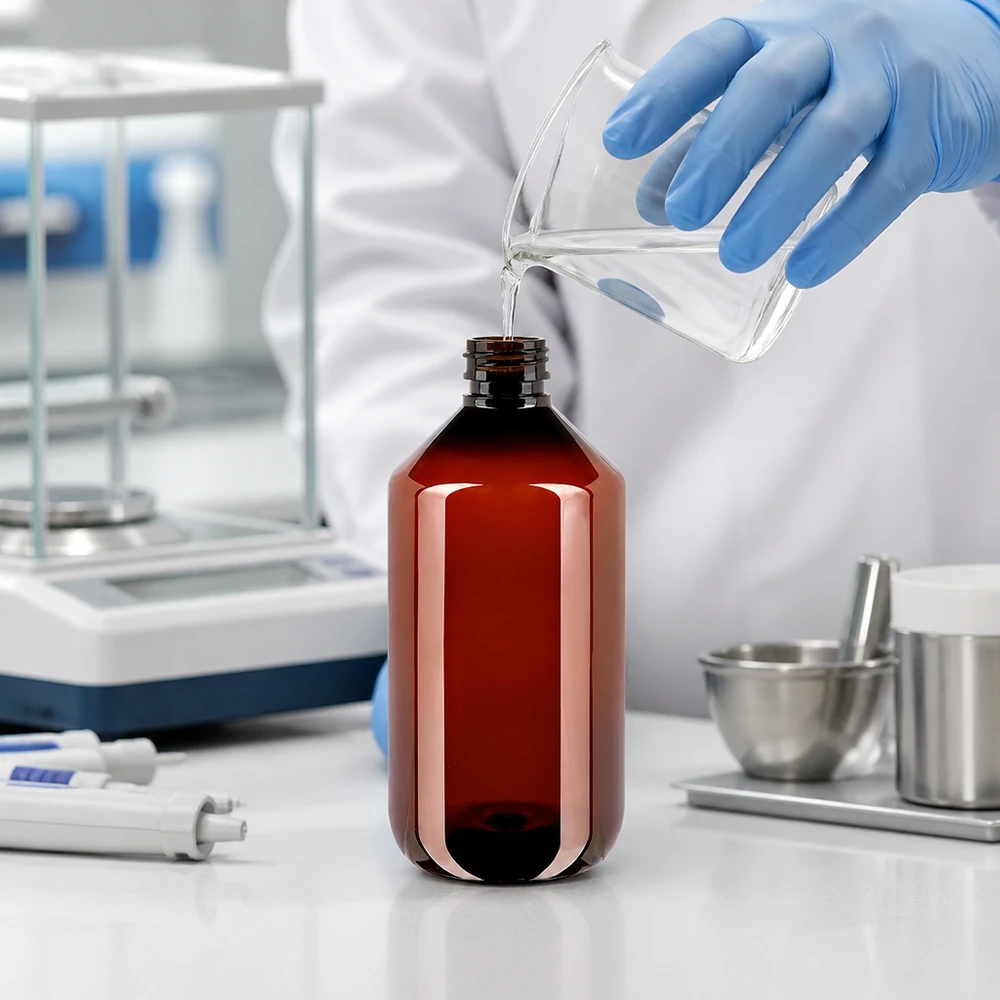 500ml PET Flasche in Bernsteinoptik schützt lichtempfindliche Flüssigkeiten im Laborbereich