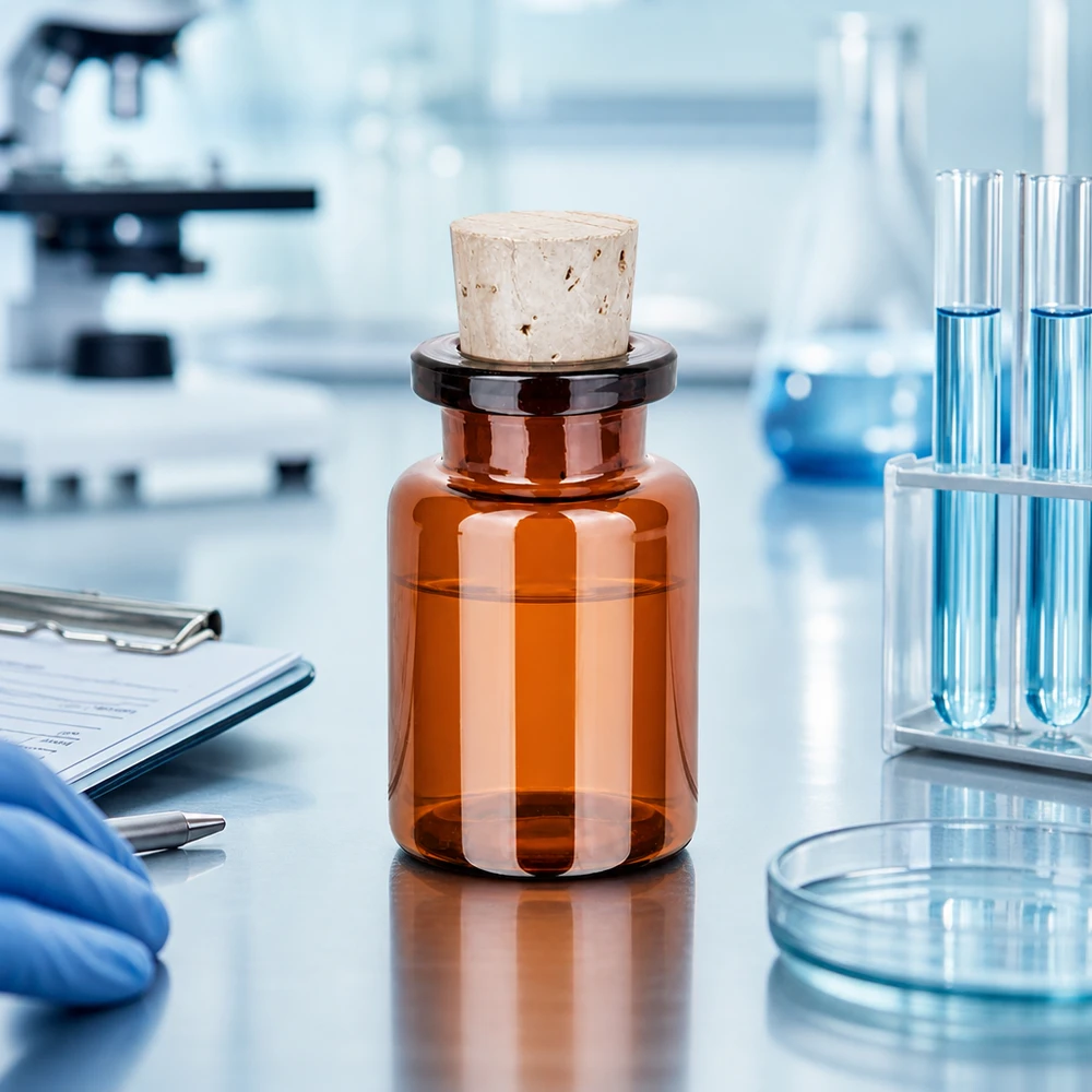 Butelka z bursztynowego szkła 10 ml z korkiem 11/14 mm Robuste Aufbewahrungsflasche 10ml aus Braunglas mit Kork für Öle Säuren und Laborchemikalien