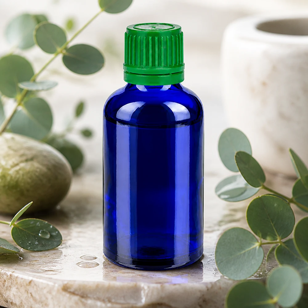 Butelka 50 ml 11 mm SV zielony OV BlueLine UT18/50 Kompaktowa butelka 50 ml z otworem 11 mm z niebieskiego szkła do bezpiecznego przechowywania płynów