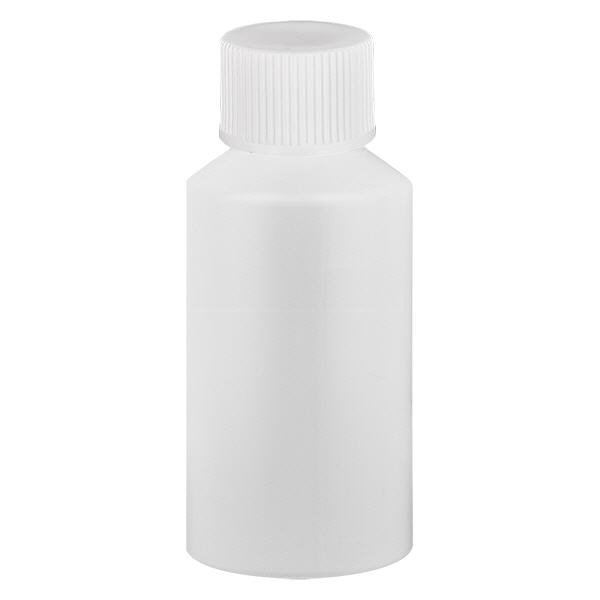 Butelka apteczna HDPE 50ml biała, z białym SV Butelka apteczna HDPE 50ml biała, z białym SV