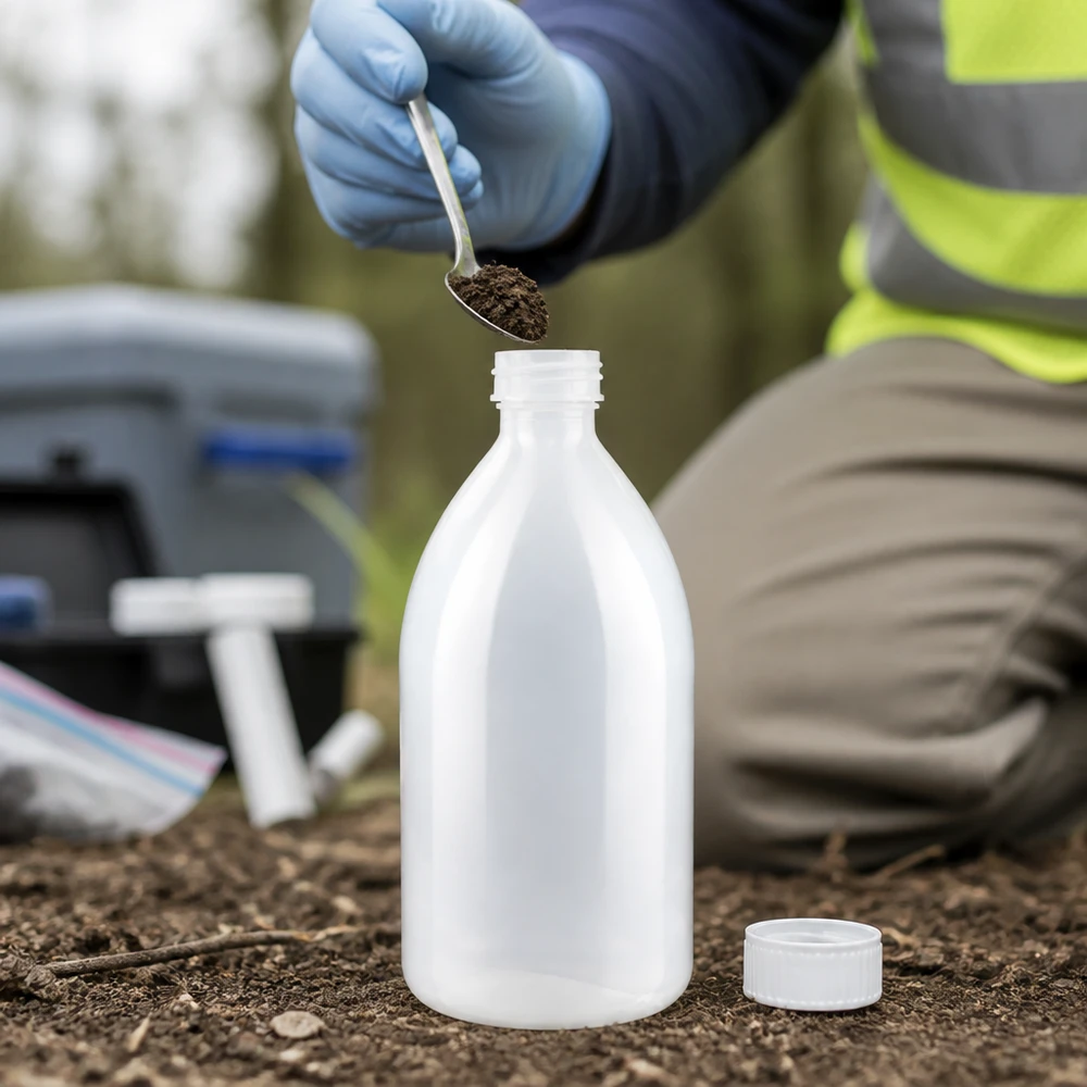 Butelka zakręcana 1000 ml, butelka laboratoryjna z wąską szyjką Weiße 1000ml HDPE Schraubflasche Enghals für sichere Aufbewahrung von Bodenproben im Feld