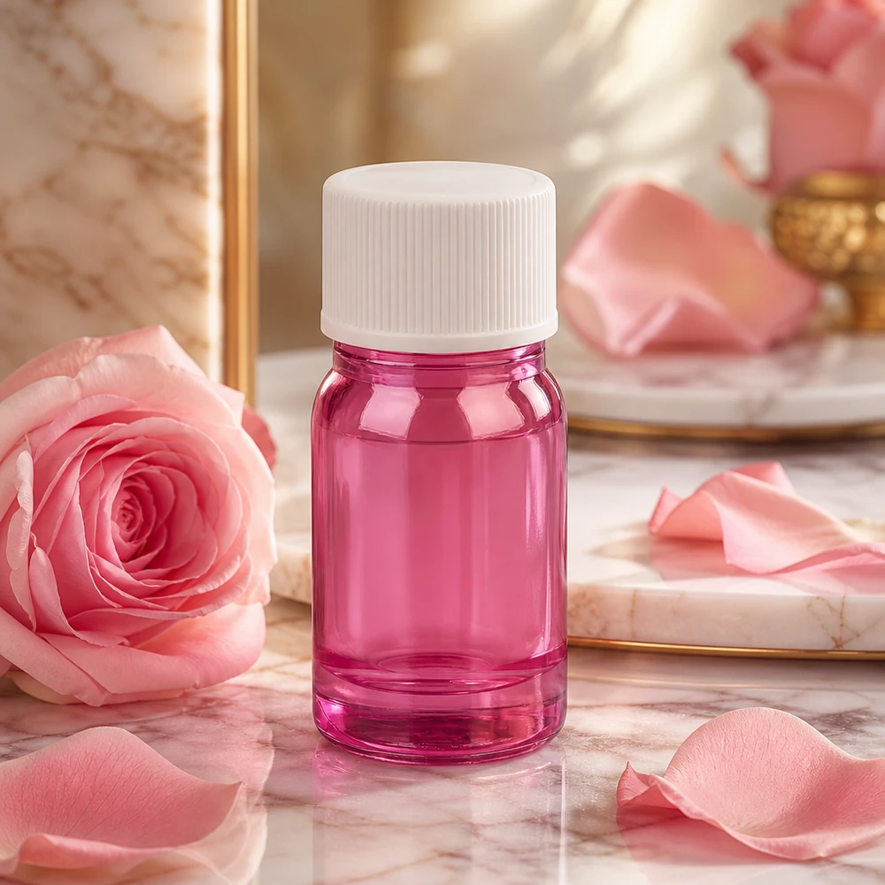 Butelka 5 ml z zakrętką 11 mm biała standard PurpleLine UT18/5 Butelka 5 ml w kolorze fioletowo-fioletowym z białą plastikową nasadką do aromaterapii