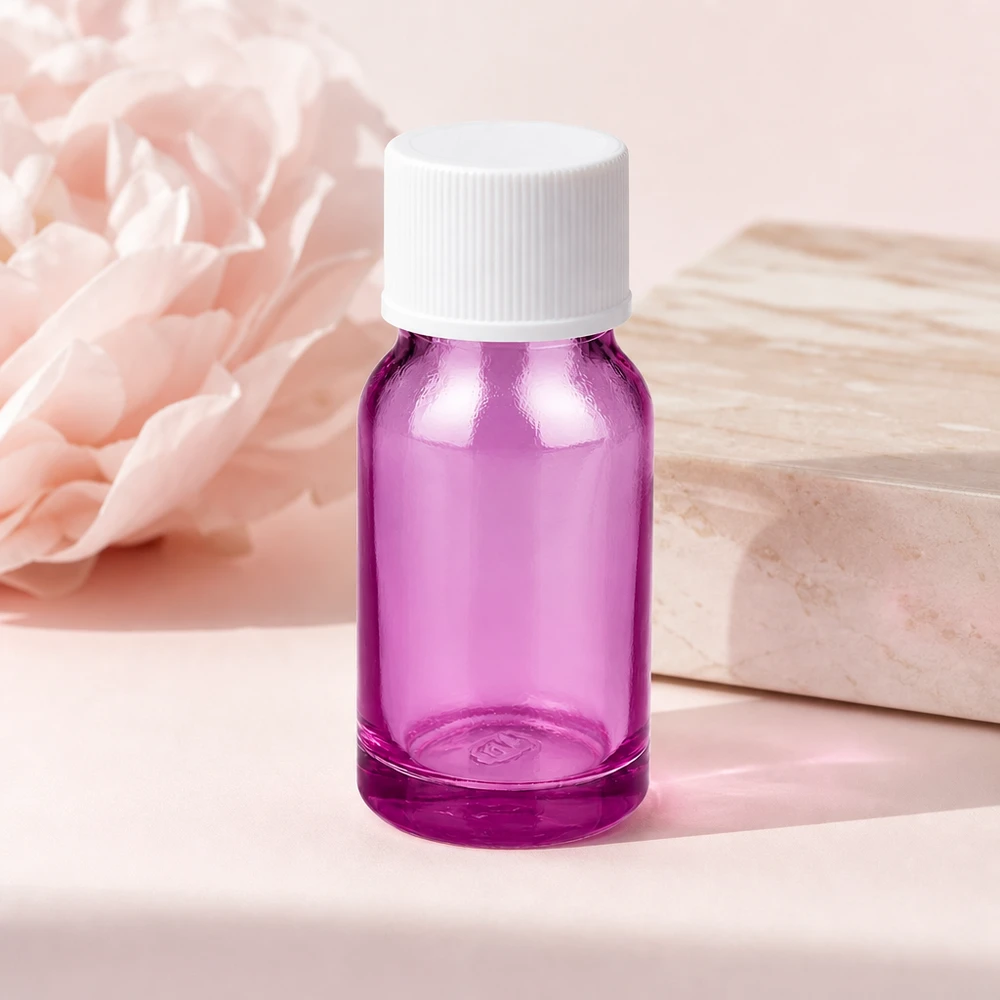 Butelka 10 ml z zakrętką 11 mm, biała, standardowa PurpleLine UT18/10 Butelka o pojemności 10 ml wykonana z wysokiej jakości szkła w jakości Purple Line z zakrętką odporną na korozję